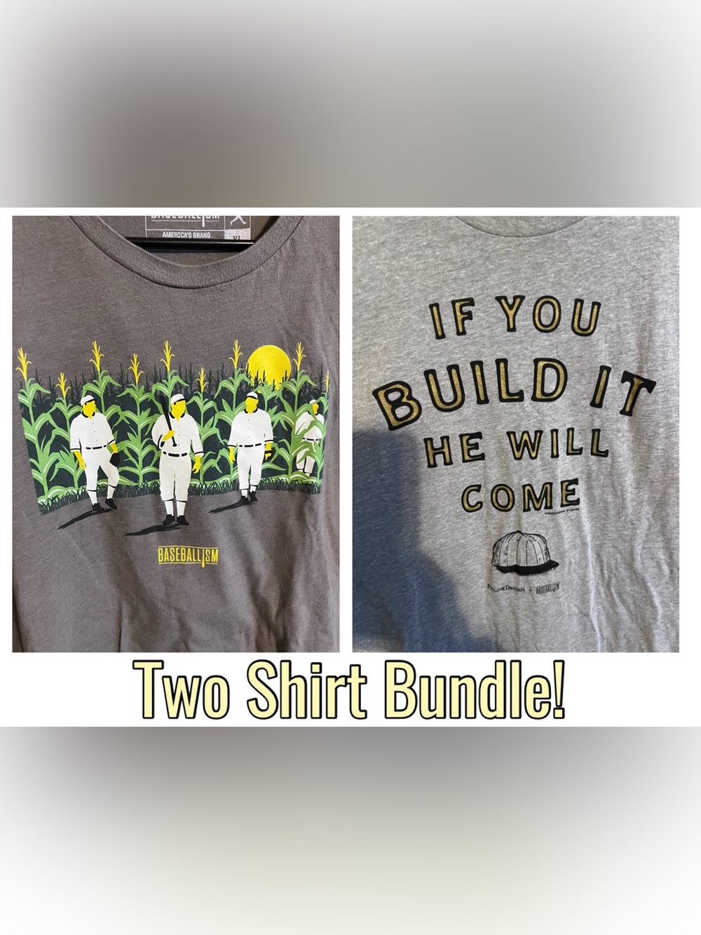Baseballism Men’s Two Tshirt Bundle - Field Of Dreams Gray Graphic Tees XL